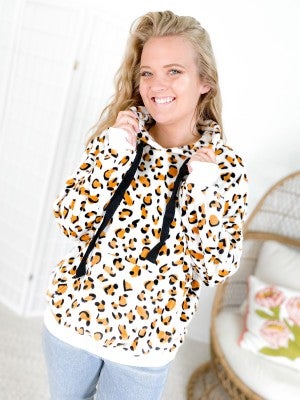 leopard contrast striped hoodie