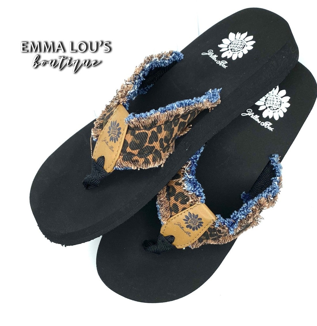 leopard print yellow box flip flops