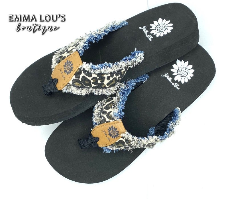 leopard print yellow box flip flops