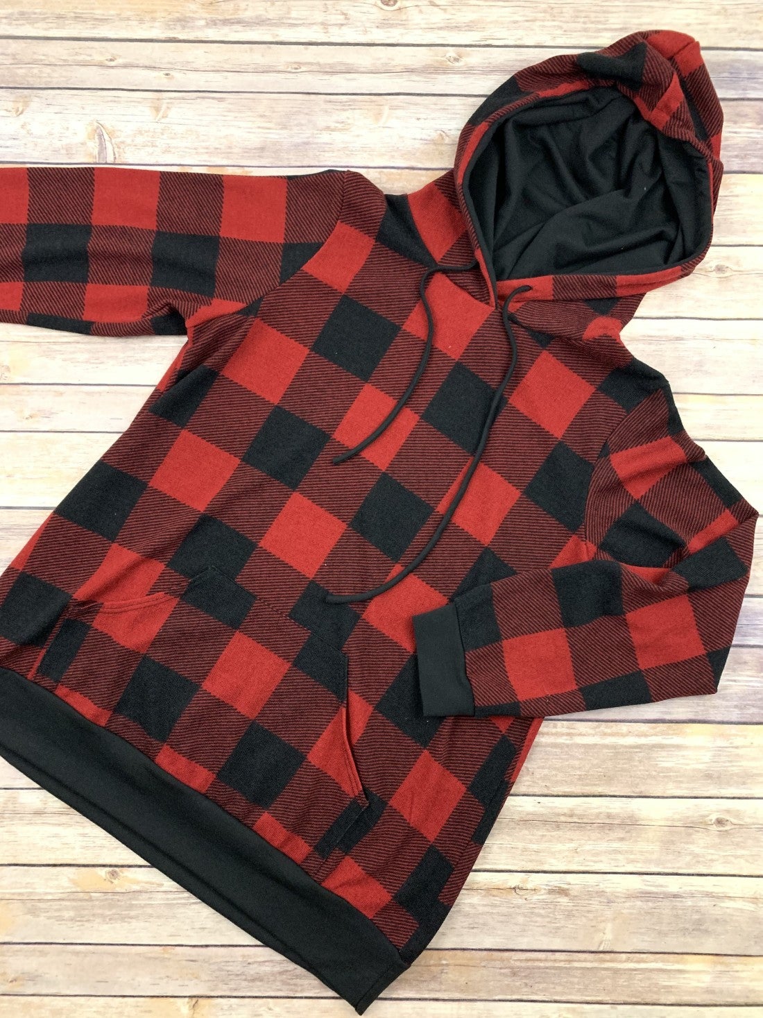 plaid panel kangaroo pocket hoodie